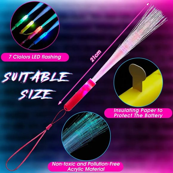 LED Fiber Optic Stick 7 Colors Light Up Fiber Optic Stick Glow in The Dark Wands - Picture 3 of 4